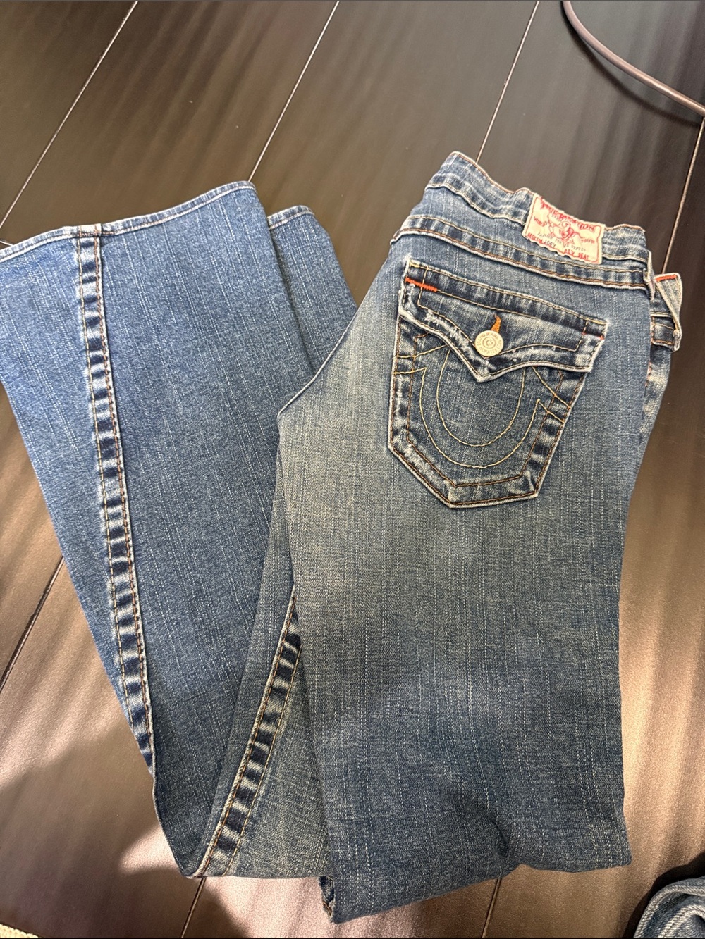 True Religion Women's Mid-Blue Bootcut Jeans with Signature Pocket